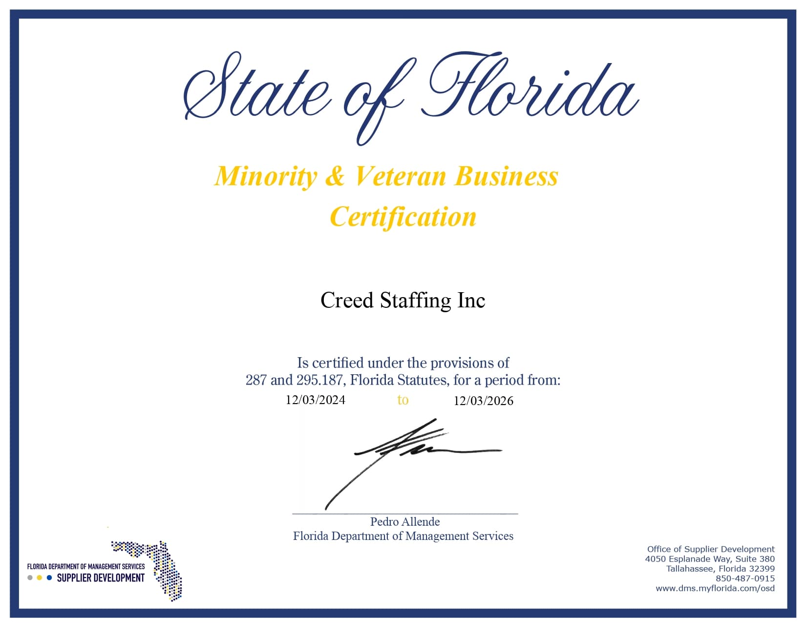 Creed Staffing certification